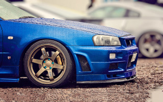 Blue car street tiltshift clock - other car free wallpaper