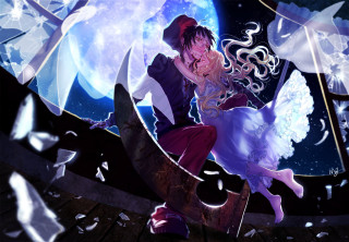 Anime couple kissing full moon - a couple of anime characters free wallpaper