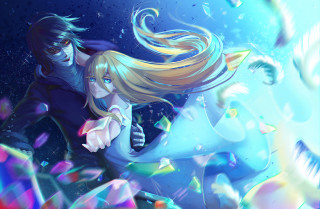 Anime couple hugging blue sky 7 - darkness free wallpaper
