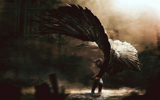 Woman bird wings dark room - bastien lecouffedeharme free wallpaper