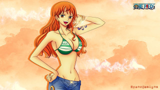 Cartoon girl bikini umbrella ball - anime style free wallpaper
