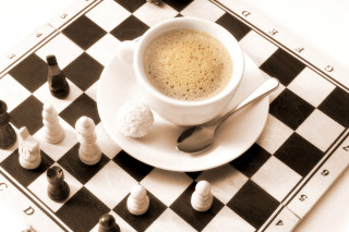 Coffee cup chessboard spoon chessset - morning free wallpaper