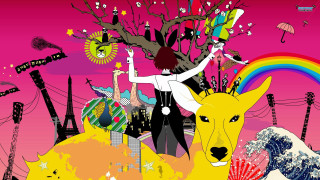 Woman riding deer pink sky - a painting of a woman riding free wallpaper