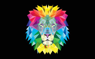 Colorful lion head black background - surreal design free wallpaper for desktop