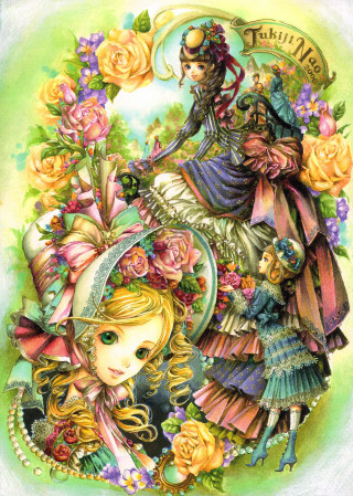 Girl flowers hat cat painting - her back free wallpaper for mobile