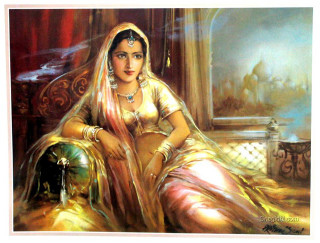 Woman sari sitting bed lamp - qajar art free wallpaper