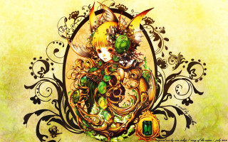 Woman green hat green dress - fantasy style free wallpaper