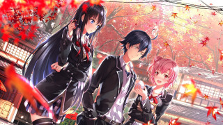 Anime characters tree building background - a building in the background free wallpaper