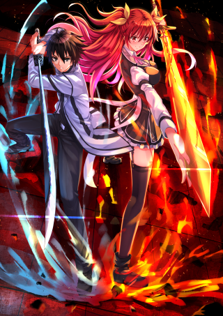 Anime characters swords fire action - behind them free wallpaper for mobile