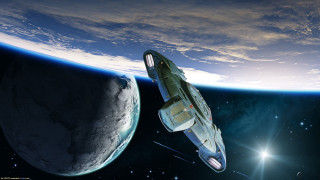 Space ship over planet sun - sci fi free wallpaper for desktop