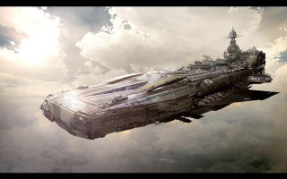 Futuristic ship floating sky clouds - a futuristic ship free wallpaper