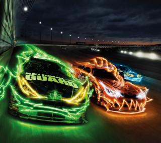 Car neon lights driving street - a neon light free wallpaper