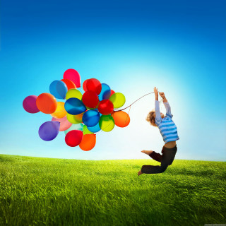 Person jumping balloons air happiness 3 - the air above them free wallpaper