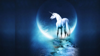 Unicorn rock fullmoon blue sky - a rock in front free wallpaper for desktop