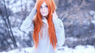 Red haired woman snow winter - long red hair free wallpaper