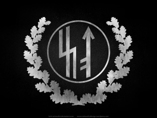 Circular emblem wreath arrow black - bauhaus free wallpaper