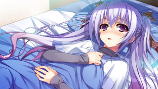 Purple hair girl laying bed - long purple hair free wallpaper