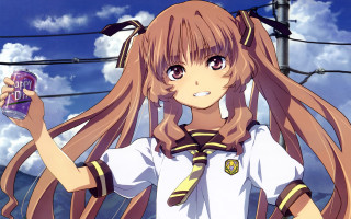 Girl long hair cell phone 2 - her hand and a sky background free wallpaper