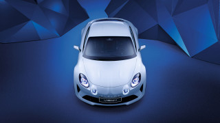 White sports car above blue - triangular free wallpaper for desktop