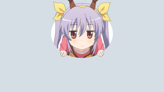 Girl horns pink shirt smile - a yellow bow free wallpaper for desktop