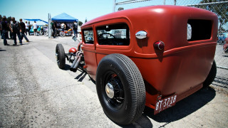 Red car parked road fence - ed roth free wallpaper