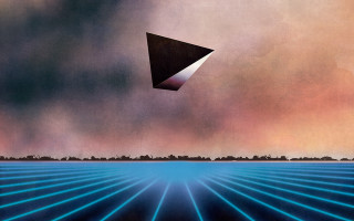 Kite flying lake trees skyline - a blue line free wallpaper