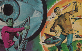 Man woman giant eyeball gun - science fiction free wallpaper