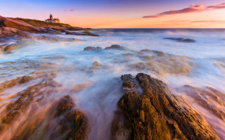 Lighthouse rocky shore water pink - bascove free wallpaper for desktop