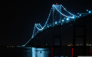 Bridge lit night water lights - below free wallpaper