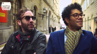 Two men street corner glasses - a street corner free wallpaper