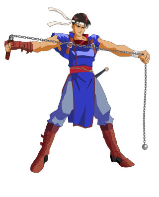 Cartoon character chain sword holding - his neck free wallpaper for mobile