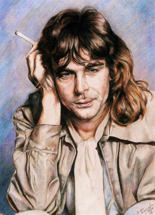 Man cigarette shirt blue eyes - figurative art free wallpaper for mobile