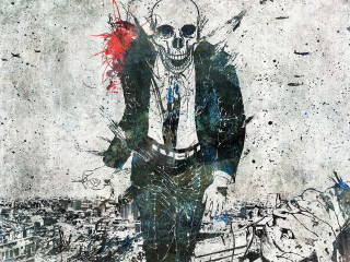 Man skull suit painting artwork - dan hillier free wallpaper