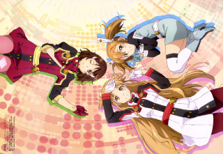 Anime girls group circles dots - a group free wallpaper for desktop