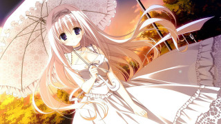 Woman long hair umbrella sunset - an umbrella in front free wallpaper