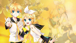Anime girls thumbs up standing - a yellow background free wallpaper