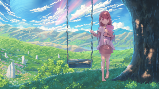 Girl pink dress swing green - a swing free wallpaper