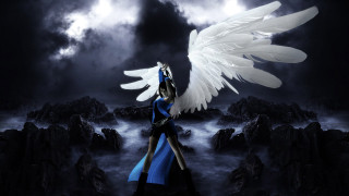 Woman white wings dark landscape - a dark landscape free wallpaper