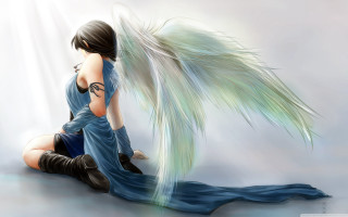 Woman sitting ground wing blue - her knee free wallpaper