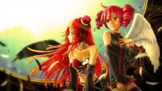 Anime girls red hair wings - two anime girl free wallpaper