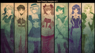 Anime characters group colorful sizes - a row free wallpaper for desktop