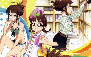 Anime girls library bookshelves man - a library free wallpaper