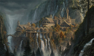 Castle waterfall bridge painting scenery - christophe vacher free wallpaper