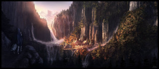 Waterfall mountain landscape painting nature - christophe vacher free wallpaper for desktop