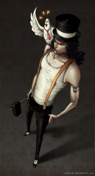 Man hat suspenders bag bird - black pants free wallpaper for mobile