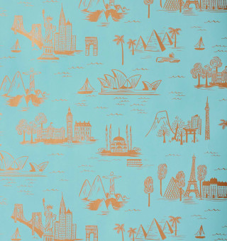 Blue orange wallpaper buildings trees - a boat free wallpaper for tablet