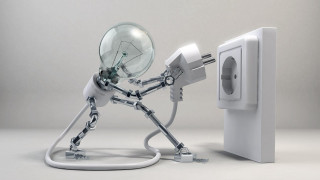 Robot holding light bulb plugged 2 - dynamic lighting free wallpaper for desktop