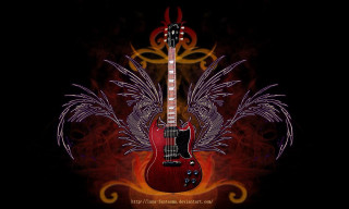 Red guitar wings black background - a red guitar free wallpaper
