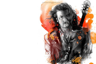 Man guitar red background orange - ed roth free wallpaper