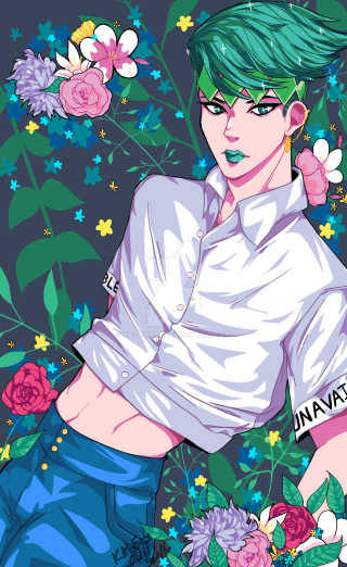 Green hair flower bouquet vaporwave - blue shorts free wallpaper